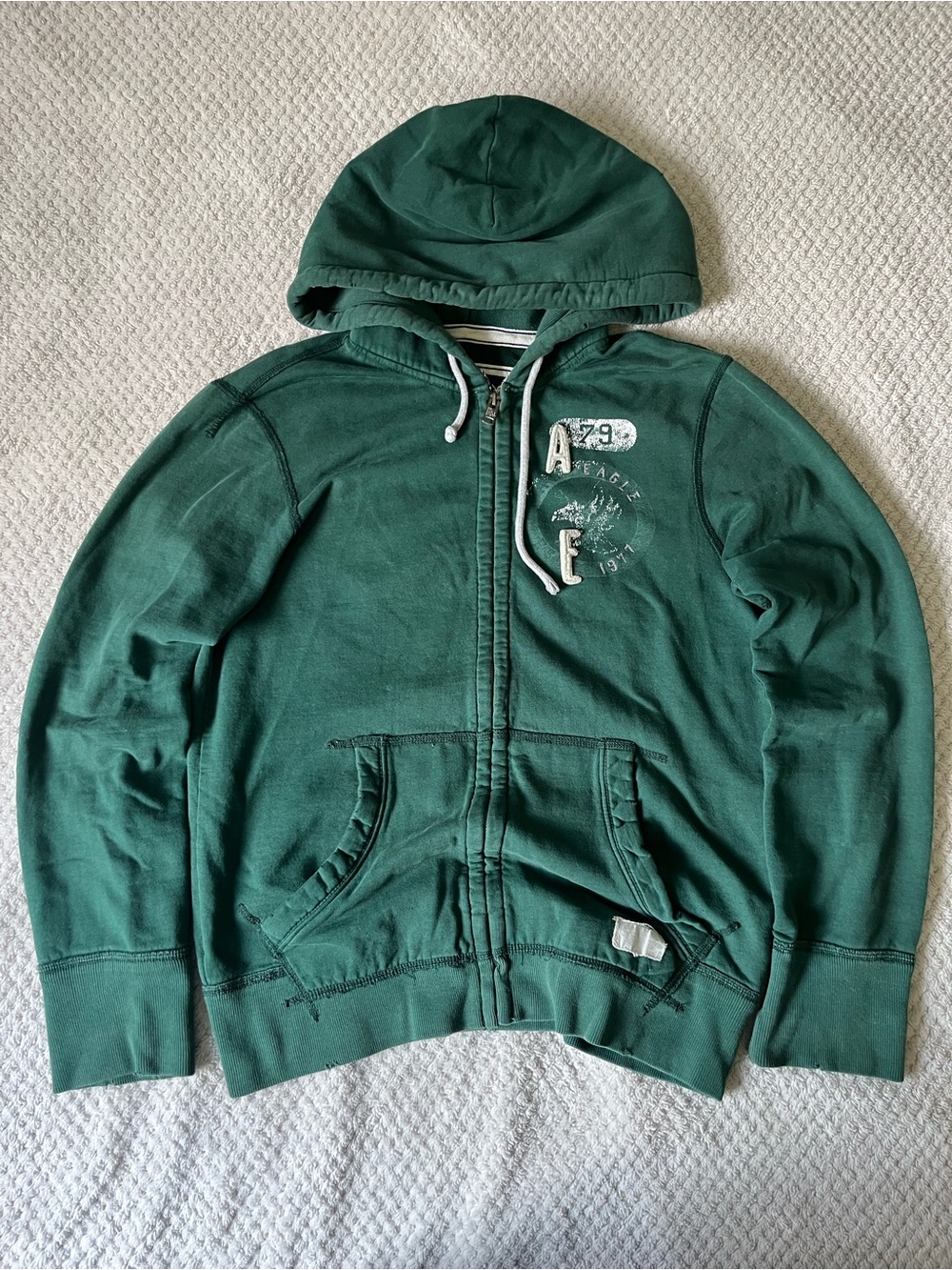 American Eagle Outfitters vintage y2k Dark Green Hooded Zip-Up Sweatshirt